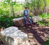 Sisson Meadow Lead Steward, Dennis McFall, at the new Alder Street entrance benches.