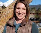 photo of Alexis Robertson on a clear day with mount shasta in the background